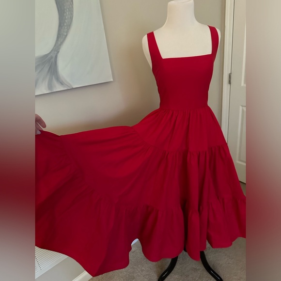 Adorable Chelsea Reece Madonna MIDI dress size 8-10 red dress square neckline - Picture 2 of 9